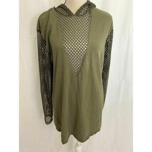 Emma SamOlive Green Mesh Long Sleeve hood top